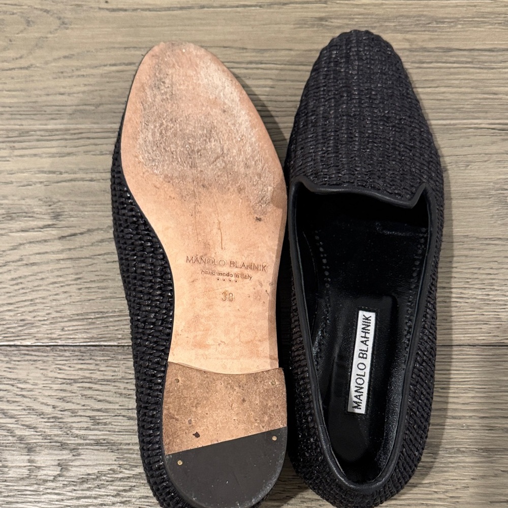 Manolo Blahnik Textured Black Flats - Picture 3 of 5